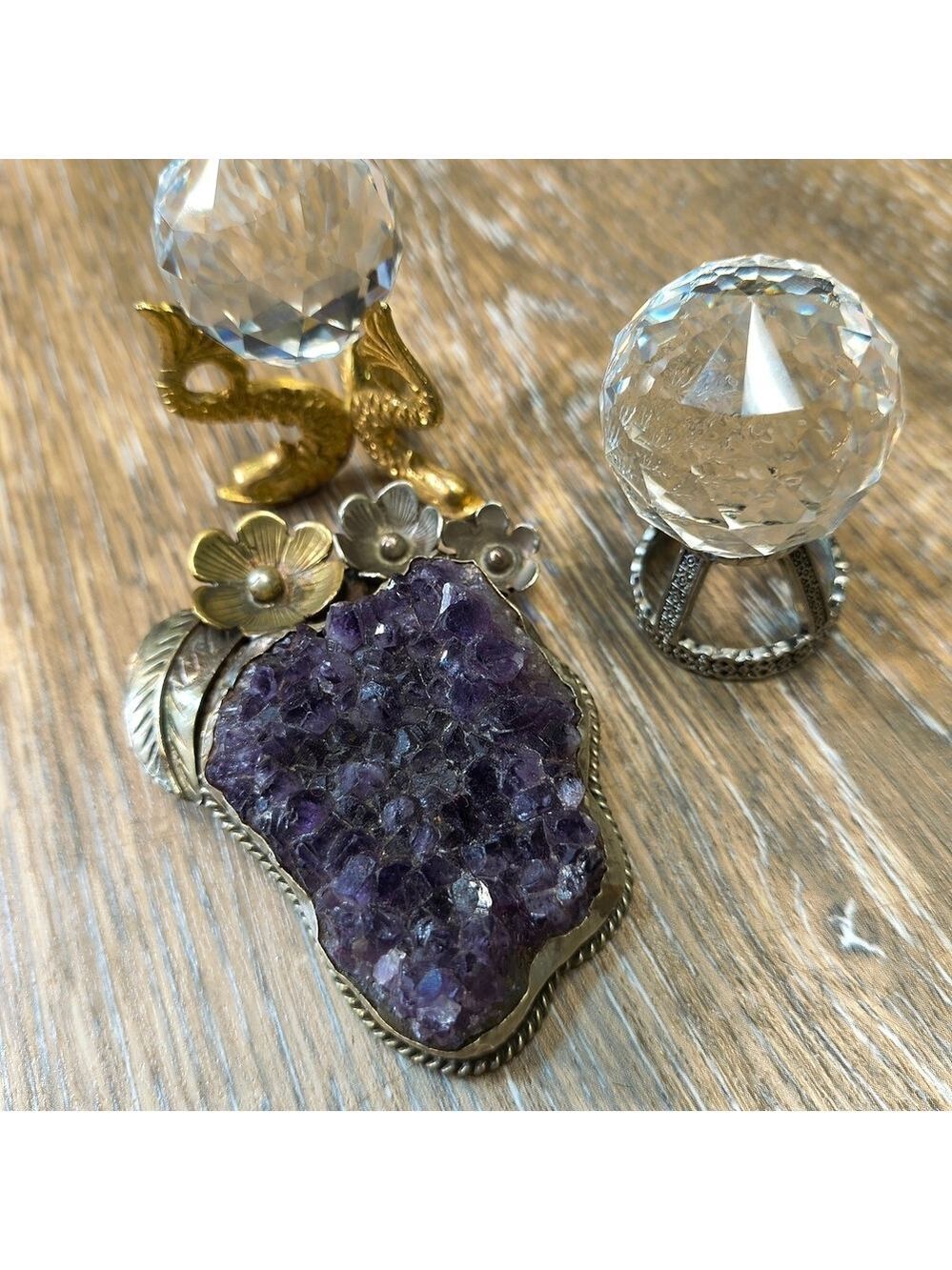 Swarovski Amethyst Crystal Silver Steel Fish Stand - Picture 3 of 5